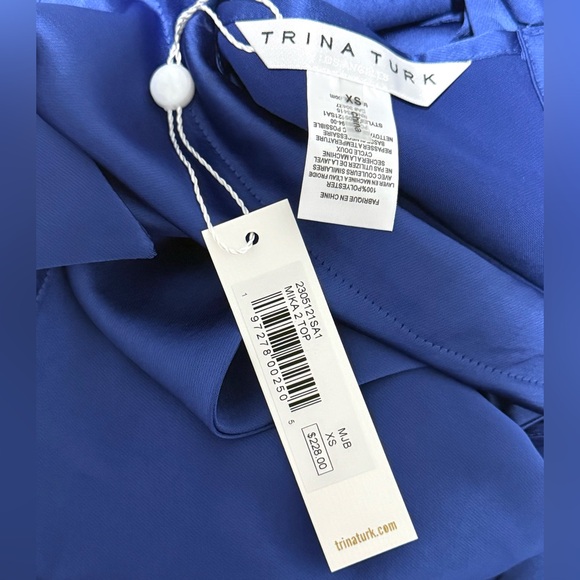 Trina Turk NWT Royal Blue Satin Halter Top With Bow Sash - Picture 7 of 8